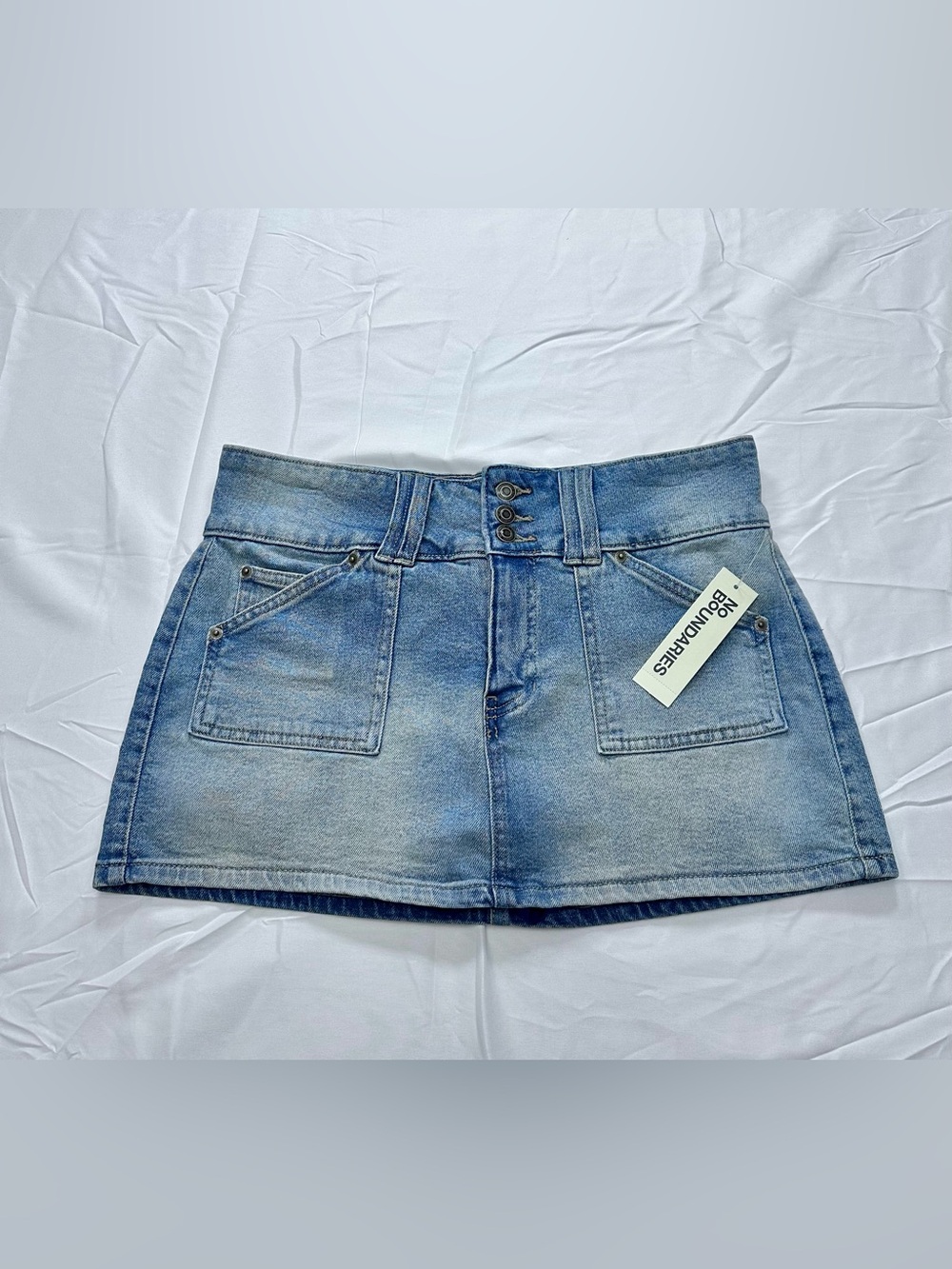 No Boundaries Faded Blue Denim Mini Skirt